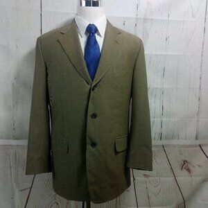 Samuelsohn Custom Made Super 100's 42R 3 Button Surgeon Cuffs Olive Suit Blazer